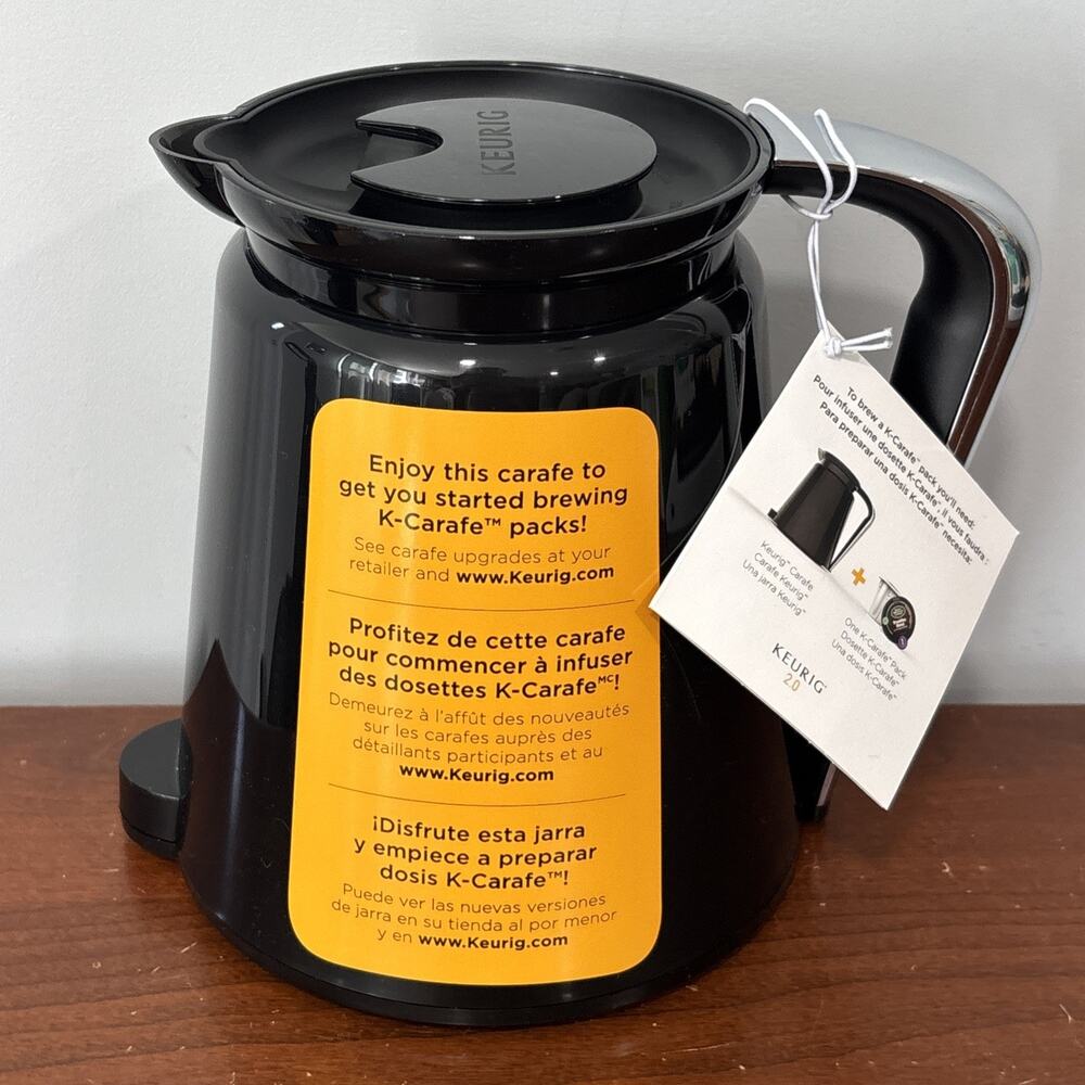 KEURIG 2.0 K-CARAFE THERMAL COFFEE POT Black with Silver Handle 4 Cup 32 oz NEW